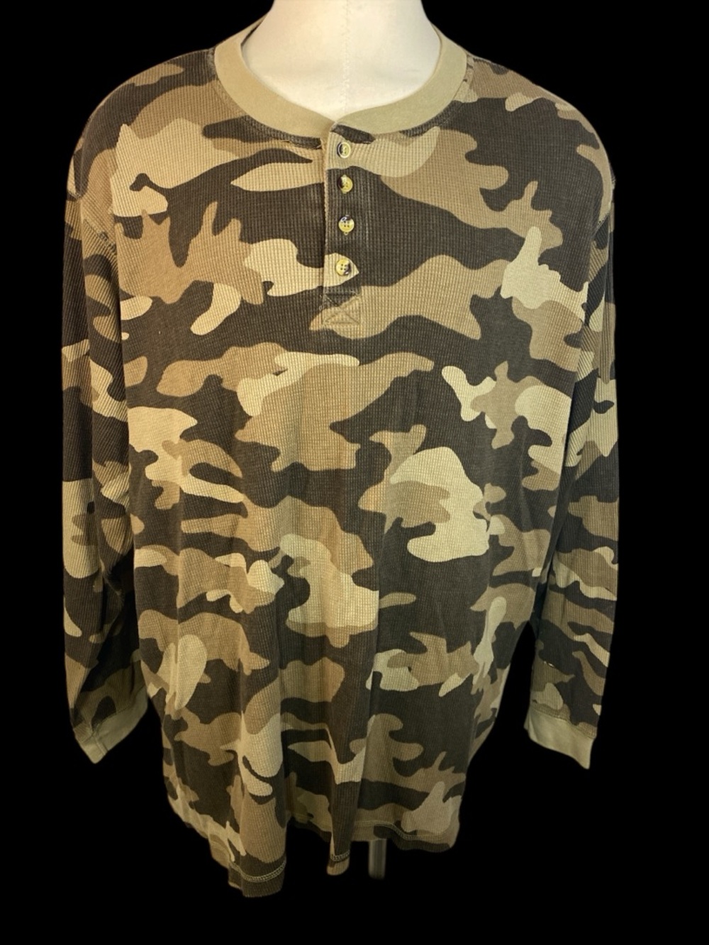 KingSize Camo Long Sleeve Pullover Waffle-Knit Thermal Henley Shirt Men’s 5XL